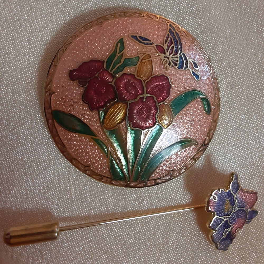 Vintage Cloisonne brooch and hat pin set - Picture 7 of 8